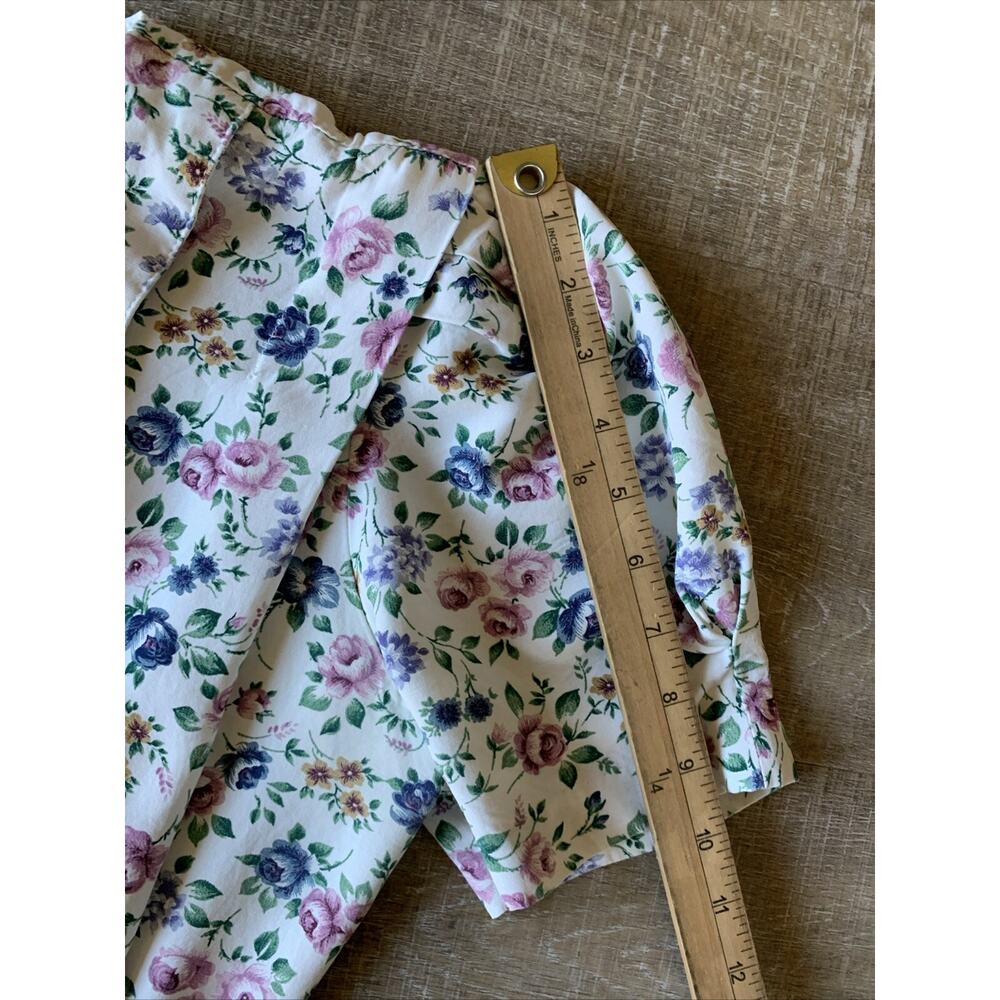 Vintage Periwinkle Floral Midi Dress Womens A-Line Puff Sleeve Belt Cottagecore - Picture 8 of 12